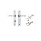 Door Lever Sarlat Chamfered Privacy Brushed Chrome CTC85mm L111xP55mm BPH240xW50mm Privacy Kit Tube Latch Split Cam 'T' Striker Brushed Chrome Backset 60mm, Privacy Bolt Round Bolt Brushed Chrome Backset 60mm in Brushed Chrome