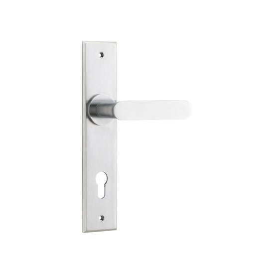 Door Lever Bronte Chamfered Euro Brushed Chrome H240xW50xP55mm in Brushed Chrome