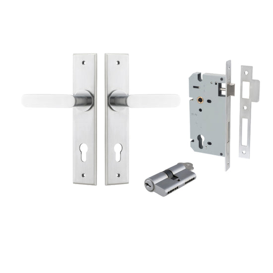 Door Lever Bronte Chamfered Euro Pair Brushed Chrome CTC85mm L117xP55mm BPH240xW50mm Mortice Lock Euro Brushed Chrome CTC85mm Backset 60mm, Euro Cylinder Dual Function 5 Pin Brushed Chrome 65mm KA4 in Brushed Chrome
