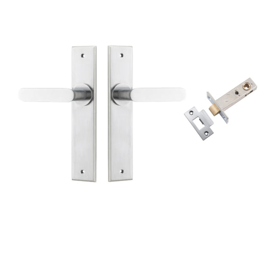 Door Lever Bronte Chamfered Brushed Chrome L117xP55mm BPH240xW50mm Passage Kit Tube Latch Split Cam 'T' Striker Brushed Chrome Backset 60mm in Brushed Chrome