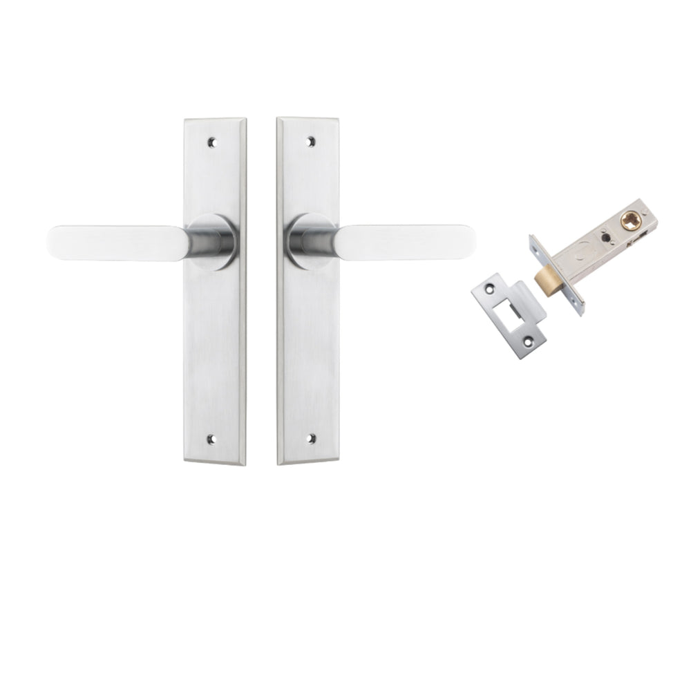 Door Lever Bronte Chamfered Brushed Chrome L117xP55mm BPH240xW50mm Passage Kit Tube Latch Split Cam 'T' Striker Brushed Chrome Backset 60mm in Brushed Chrome
