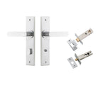 Door Lever Bronte Chamfered Privacy Brushed Chrome CTC85mm L117xP55mm BPH240xW50mm Privacy Kit Tube Latch Split Cam 'T' Striker Brushed Chrome Backset 60mm, Privacy Bolt Round Bolt Brushed Chrome Backset 60mm in Brushed Chrome