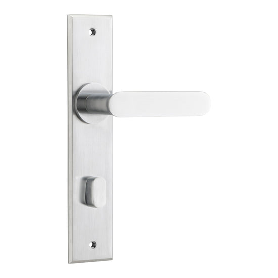 Door Lever Bronte Chamfered Privacy Brushed Chrome H240xW50xP55mm in Brushed Chrome