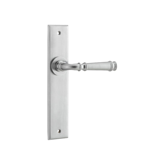 Door Lever Verona Chamfered Latch Brushed Chrome H240xW50xP59mm in Brushed Chrome