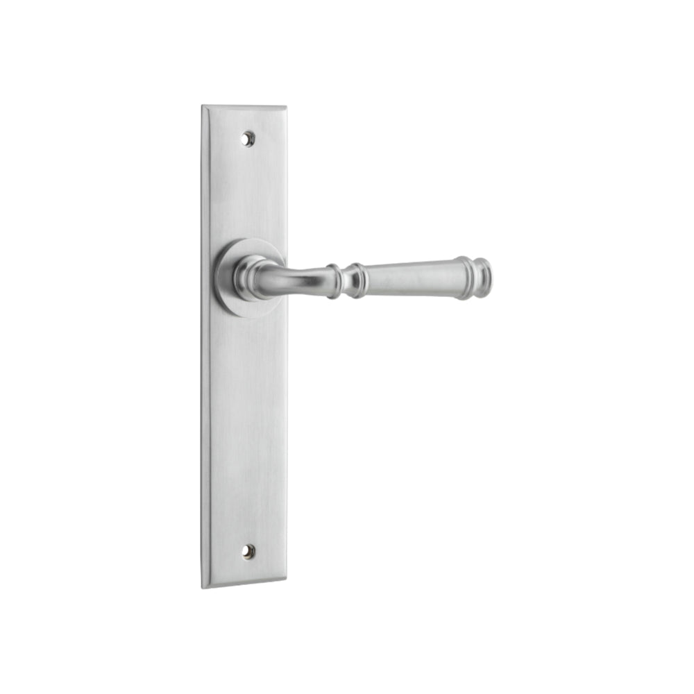 Door Lever Verona Chamfered Latch Brushed Chrome H240xW50xP59mm in Brushed Chrome
