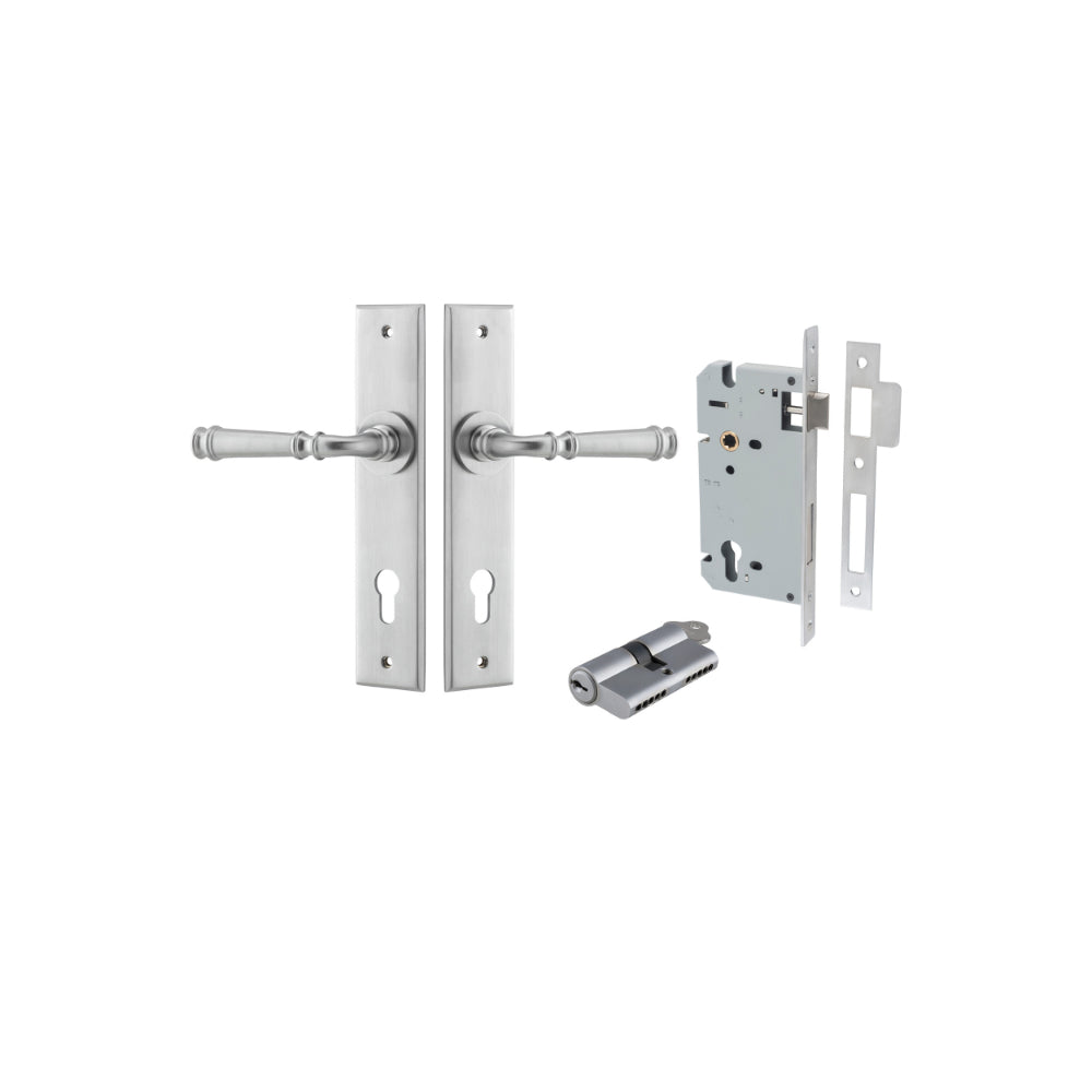 Door Lever Verona Chamfered Euro Pair Brushed Chrome CTC85mm L122xP58mm BPH240xW50mm Mortice Lock Euro Brushed Chrome CTC85mm Backset 60mm, Euro Cylinder Dual Function 5 Pin Brushed Chrome 65mm KA4 in Brushed Chrome