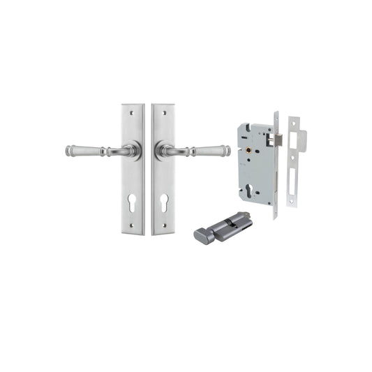 Door Lever Verona Chamfered Euro Pair Brushed Chrome CTC85mm L122xP58mm BPH240xW50mm Mortice Lock Euro Brushed Chrome CTC85mm Backset 60mm, Euro Cylinder Key Thumb 5 Pin Brushed Chrome 65mm KA4 in Brushed Chrome