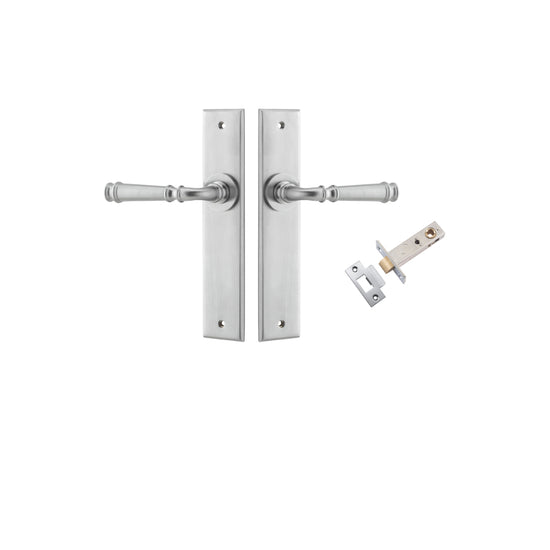 Door Lever Verona Chamfered Brushed Chrome L122xP58mm BPH240xW50mm Passage Kit Tube Latch Split Cam 'T' Striker Brushed Chrome Backset 60mm in Brushed Chrome