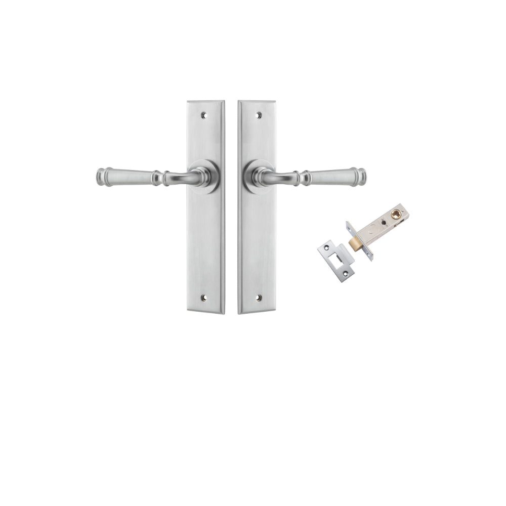 Door Lever Verona Chamfered Brushed Chrome L122xP58mm BPH240xW50mm Passage Kit Tube Latch Split Cam 'T' Striker Brushed Chrome Backset 60mm in Brushed Chrome