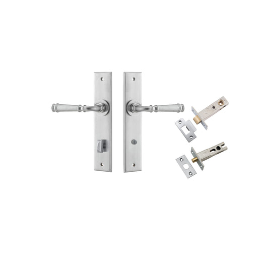 Door Lever Verona Chamfered Privacy Brushed Chrome CTC85mm L122xP58mm BPH240xW50mm Privacy Kit Tube Latch Split Cam 'T' Striker Brushed Chrome Backset 60mm, Privacy Bolt Round Bolt Brushed Chrome Backset 60mm in Brushed Chrome