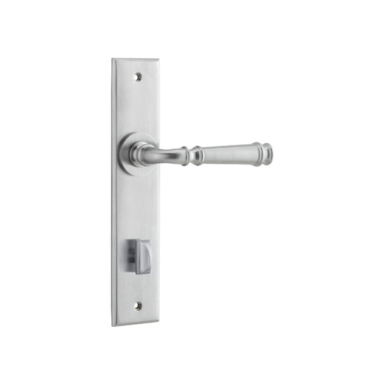 Door Lever Verona Chamfered Privacy Brushed Chrome CTC85mm H240xW50xP59mm in Brushed Chrome