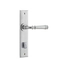 Door Lever Verona Chamfered Privacy Brushed Chrome CTC85mm H240xW50xP59mm in Brushed Chrome