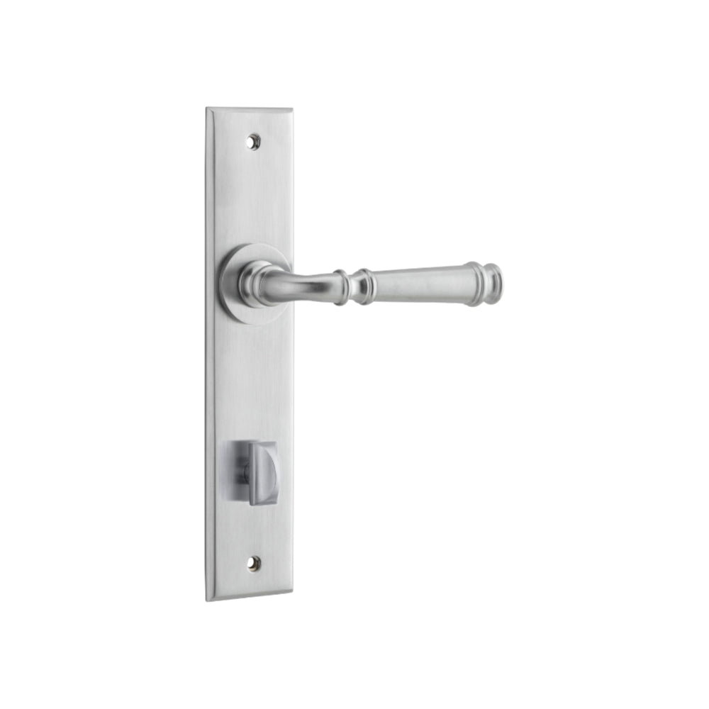 Door Lever Verona Chamfered Privacy Brushed Chrome CTC85mm H240xW50xP59mm in Brushed Chrome