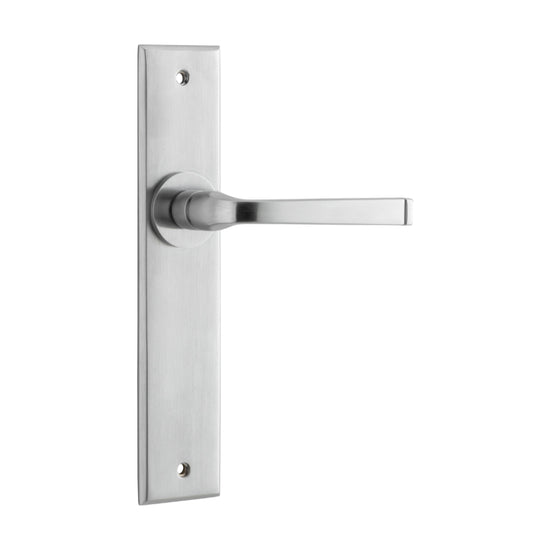 Door Lever Annecy Chamfered Latch Brushed Chrome H240xW50xP65mm in Brushed Chrome