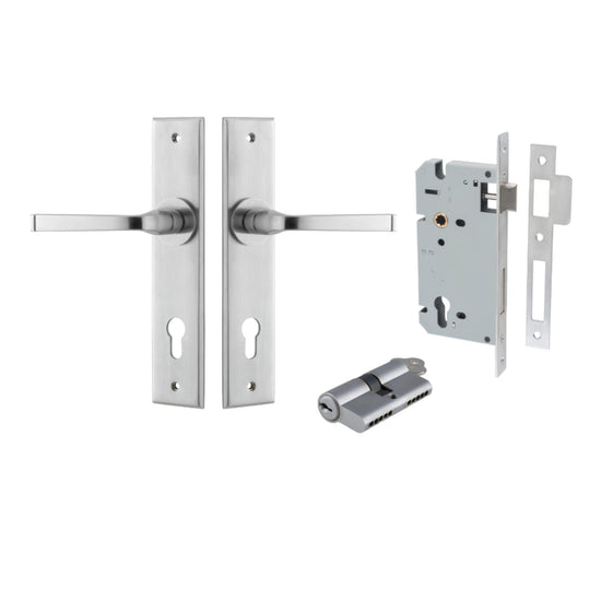 Door Lever Annecy Chamfered Euro Pair Brushed Chrome CTC85mm L117xP65mm BPH240xW50mm Mortice Lock Euro Brushed Chrome CTC85mm Backset 60mm, Euro Cylinder Dual Function 5 Pin Brushed Chrome 65mm KA4 in Brushed Chrome
