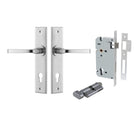 Door Lever Annecy Chamfered Euro Pair Brushed Chrome CTC85mm L117xP65mm BPH240xW50mm Mortice Lock Euro Brushed Chrome CTC85mm Backset 60mm, Euro Cylinder Key Thumb 5 Pin Brushed Chrome 65mm KA4 in Brushed Chrome