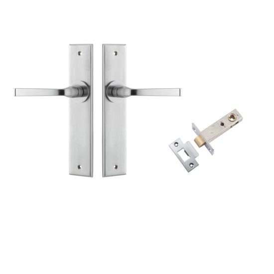 Door Lever Annecy Chamfered Brushed Chrome L117xP65mm BPH240xW50mm Passage Kit Tube Latch Split Cam 'T' Striker Brushed Chrome Backset 60mm in Brushed Chrome