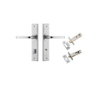 Door Lever Annecy Chamfered Privacy Brushed Chrome CTC85mm L117xP65mm BPH240xW50mm Privacy Kit Tube Latch Split Cam 'T' Striker Brushed Chrome Backset 60mm, Privacy Bolt Round Bolt Brushed Chrome Backset 60mm in Brushed Chrome