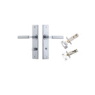 Door Lever Berlin Chamfered Privacy Brushed Chrome CTC85mm L120xP59mm BPH240xW50mm Privacy Kit Tube Latch Split Cam 'T' Striker Brushed Chrome Backset 60mm, Privacy Bolt Round Bolt Brushed Chrome Backset 60mm in Brushed Chrome