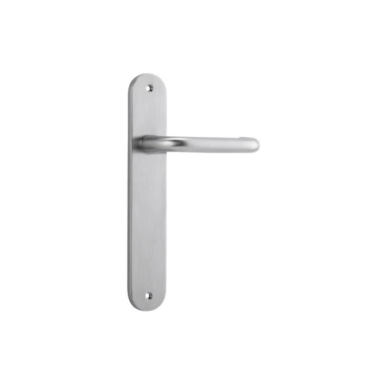 Door Lever Oslo Oval Latch Brushed Chrome H230xW40xP57mm in Brushed Chrome