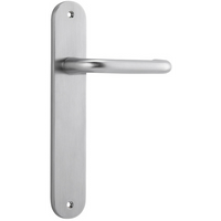 Door Lever Oslo Oval Latch Brushed Chrome H230xW40xP57mm in Brushed Chrome