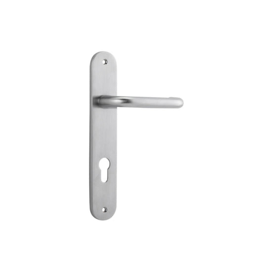 Door Lever Oslo Oval Euro Brushed Chrome CTC85mm H230xW40xP57mm in Brushed Chrome