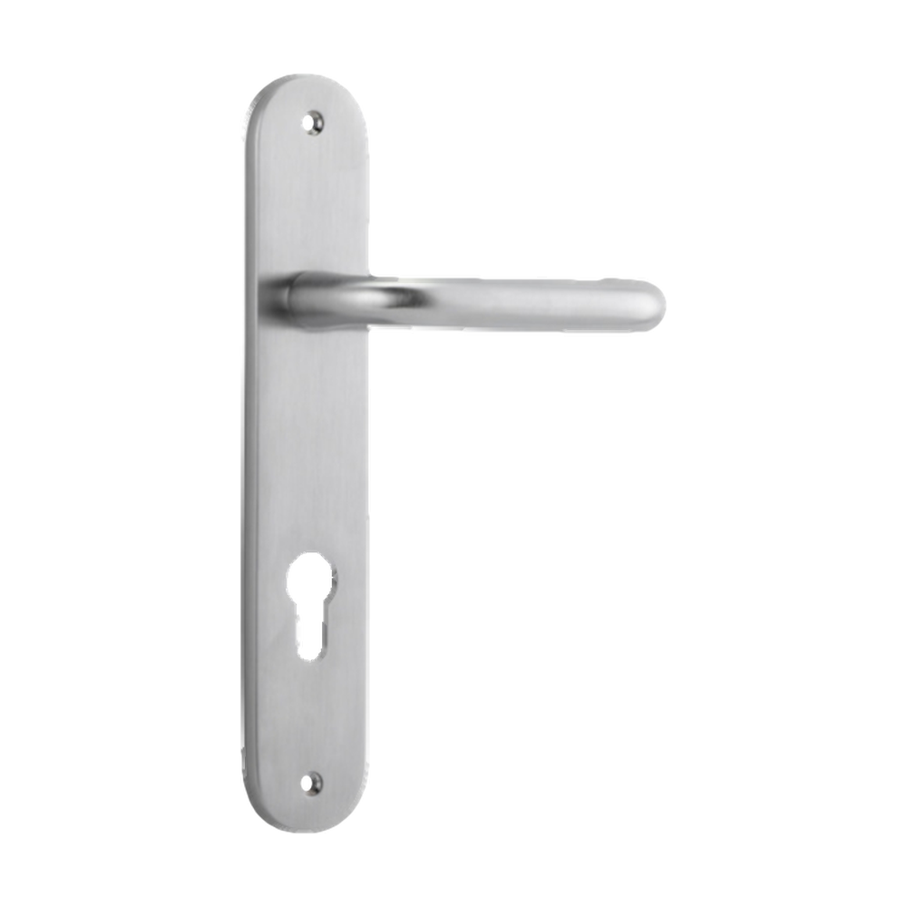 Door Lever Oslo Oval Euro Brushed Chrome CTC85mm H230xW40xP57mm in Brushed Chrome