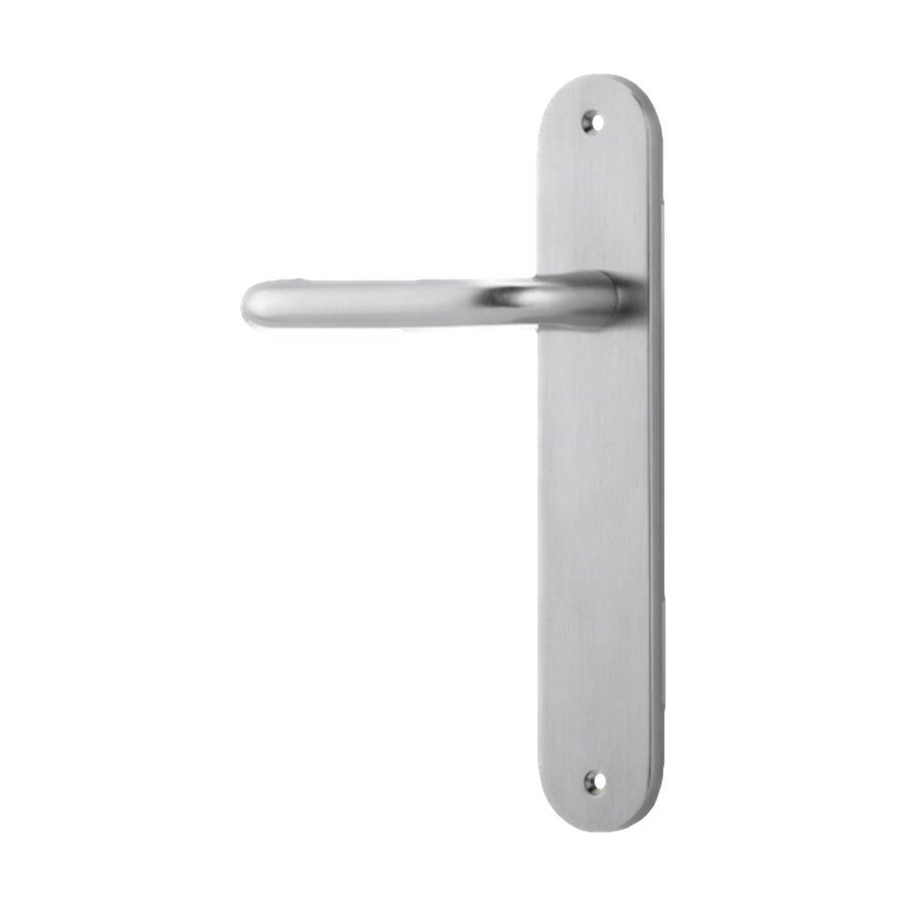 Door Lever Oslo Return Oval Latch Left Hand Fixed Brushed Chrome L118xP54mm BPH240xW40mm in Brushed Chrome