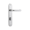 Door Lever Oslo Oval Privacy Brushed Chrome CTC85mm H230xW40xP57mm in Brushed Chrome
