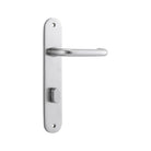 Door Lever Oslo Oval Privacy Brushed Chrome CTC85mm H230xW40xP57mm in Brushed Chrome