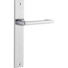 Pair of Iver Baltimore return levers on rectangular backplates, showcasing polished metal finish and modern door hardware design.