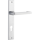 Pair of Iver Baltimore return levers on rectangular backplates, showcasing their elegant design and polished finish.