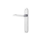 Door Lever Baltimore Return Oval Latch Left Hand Fixed Brushed Chrome L128xP54mm BPH240xW40mm in Brushed Chrome