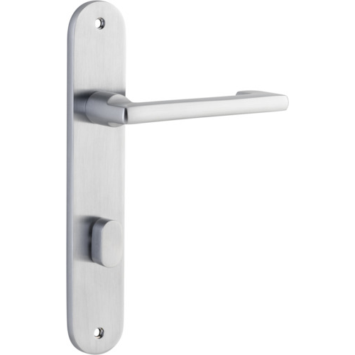 Door Lever Baltimore Return Oval Privacy Pair Brushed Chrome CTC85mm H240xW40xP58mm in Brushed Chrome