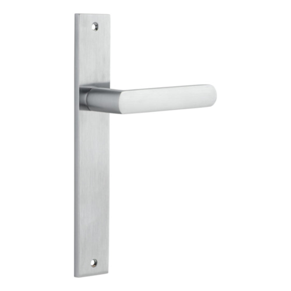 Door Lever Osaka on Long Backplate Pair Brushed Chrome H240xW38xP55mm in Brushed Chrome