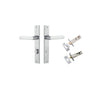 Door Lever Osaka Rectangular Privacy Pair Brushed Chrome CTC85mm H240xW38xP55mm Privacy Kit, Tube Latch Split Cam 'T' Striker Brushed Chrome Backset 60mm, Privacy Bolt Round Bolt Brushed Chrome Backset 60mm in Brushed Chrome