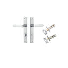Door Lever Osaka Rectangular Privacy Pair Brushed Chrome CTC85mm H240xW38xP55mm Privacy Kit, Tube Latch Split Cam 'T' Striker Brushed Chrome Backset 60mm, Privacy Bolt Round Bolt Brushed Chrome Backset 60mm in Brushed Chrome