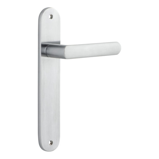 Door Lever Osaka Oval Latch Pair Brushed Chrome H240xW40xP55mm in Brushed Chrome