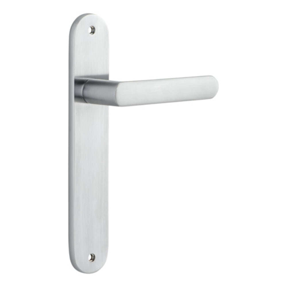 Door Lever Osaka Oval Latch Pair Brushed Chrome H240xW40xP55mm in Brushed Chrome