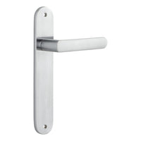 Door Lever Osaka Oval Latch Pair Brushed Chrome H240xW40xP55mm in Brushed Chrome