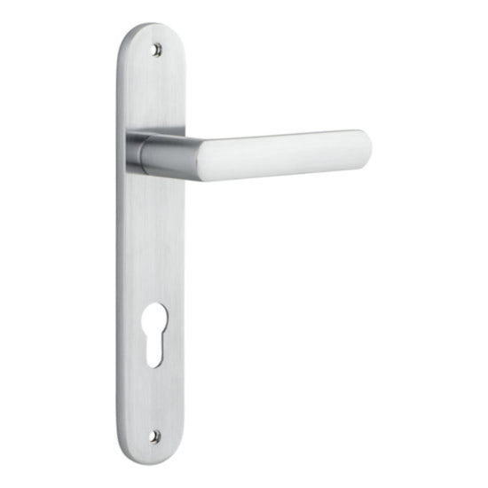 Door Lever Osaka Oval Euro Pair Brushed Chrome CTC85mm H240xW40xP55mm in Brushed Chrome