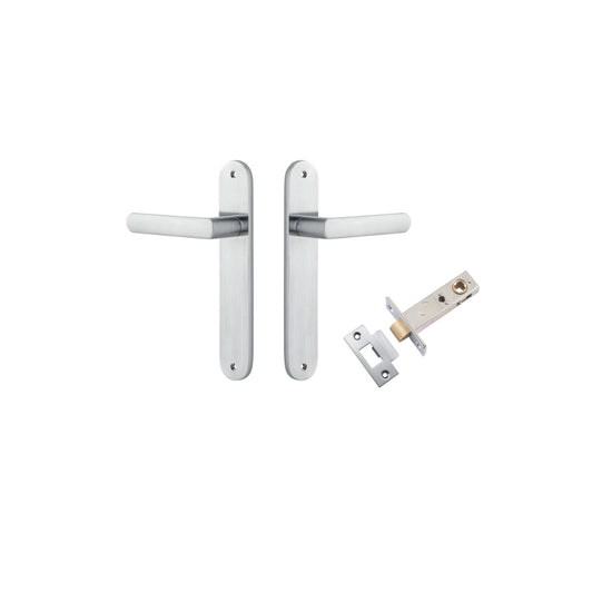 Door Lever Osaka Oval Latch Pair Brushed Chrome H240xW40xP55mm Passage Kit Tube Latch Split Cam 'T' Striker Brushed Chrome Backset 60mm in Brushed Chrome