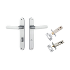 Door Lever Osaka Oval Privacy Pair Brushed Chrome CTC85mm H240xW40xP55mm Privacy Kit Tube Latch Split Cam 'T' Striker Brushed Chrome Backset 60mm, Privacy Bolt Round Bolt Brushed Chrome Backset 60mm in Brushed Chrome