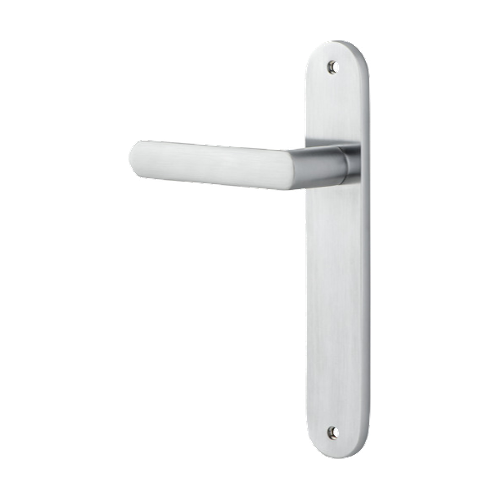 Door Lever Osaka Oval Latch Left Hand Fixed Brushed Chrome L120xP52mm BPH240xW40mm in Brushed Chrome