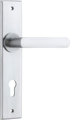 Door Lever Osaka Chamfered Euro Pair Brushed Chrome CTC85mm H240xW50xP55mm in Brushed Chrome