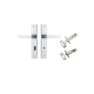 Door Lever Osaka Chamfered Privacy Brushed Chrome CTC85mm L120xP54mm BPH240xW50mm Privacy Kit Tube Latch Split Cam 'T' Striker Brushed Chrome Backset 60mm, Privacy Bolt Round Bolt Brushed Chrome Backset 60mm in Brushed Chrome