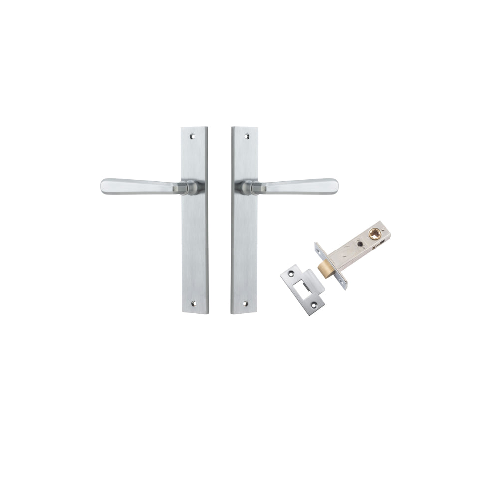 Door Lever Copenhagen Rectangular Latch Pair Brushed Chrome H240xW38xP61mm Passage Kit, Tube Latch Split Cam 'T' Striker Brushed Chrome Backset 60mm in Brushed Chrome