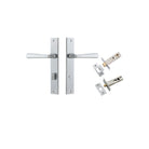Door Lever Copenhagen Rectangular Privacy Pair Brushed Chrome CTC85mm H240xW38xP61mm Inbuilt Privacy Kit, Tube Latch Split Cam 'T' Striker Brushed Chrome Backset 60mm, Privacy Bolt Round Bolt Brushed Chrome Backset 60mm in Brushed Chrome