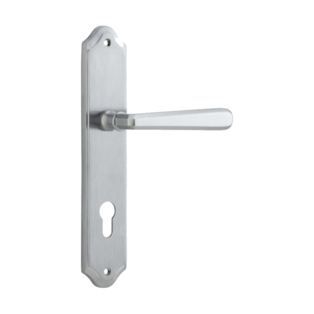 Door Lever Copenhagen Shouldered Euro Pair Brushed Chrome CTC85mm H250xW48xP61mm in Brushed Chrome