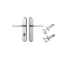 Door Lever Copenhagen Shouldered Privacy Pair Brushed Chrome CTC85mm H250xW48xP61mm Inbuilt Privacy Kit Tube Latch Split Cam 'T' Striker Brushed Chrome Backset 60mm, Privacy Bolt Round Bolt Brushed Chrome Backset 60mm in Brushed Chrome